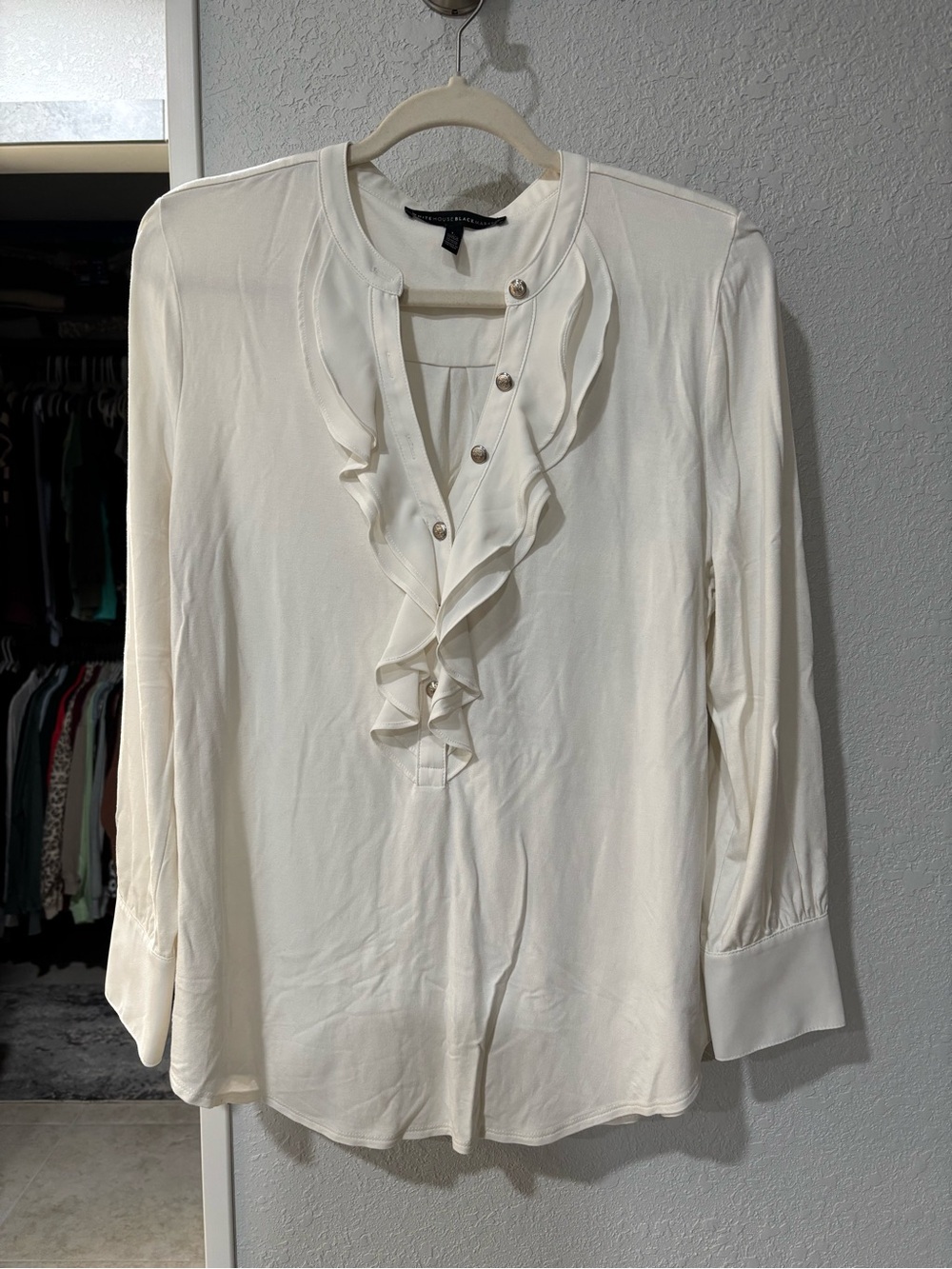White House Black Market White Ruffle-Front Blouse